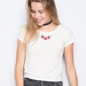 brandy melville embroidered rose white mason tee